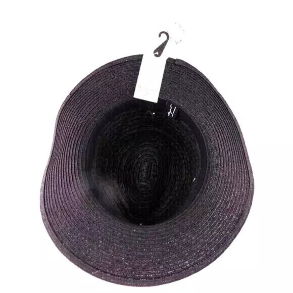 August Hat Company Panama Fedora Hat Black White Eyelet Embroidered Trim Bow - Picture 4 of 5